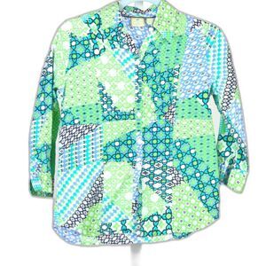 Caribbean Joe Colorful Button Down Tuxedo Pleat Blouse Size SP